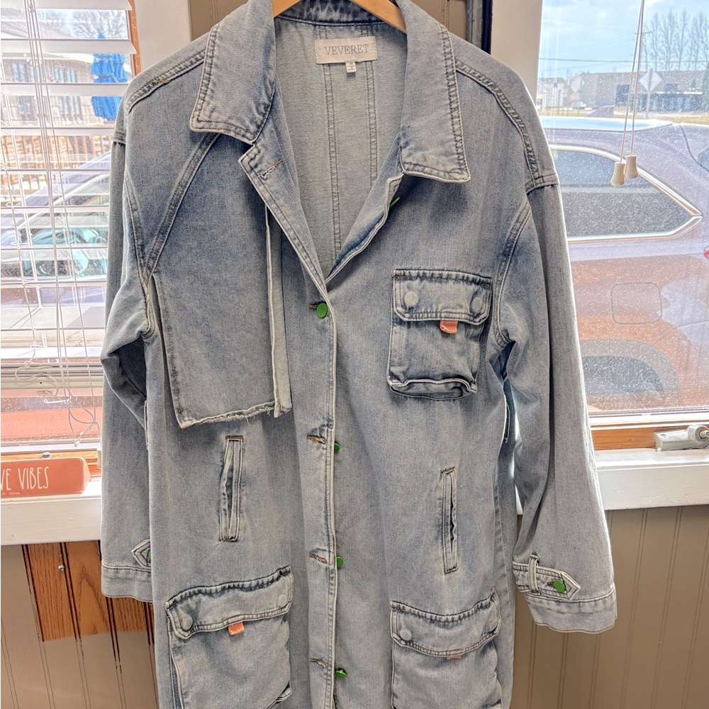 Long blue jeans coat nwt! Never worn